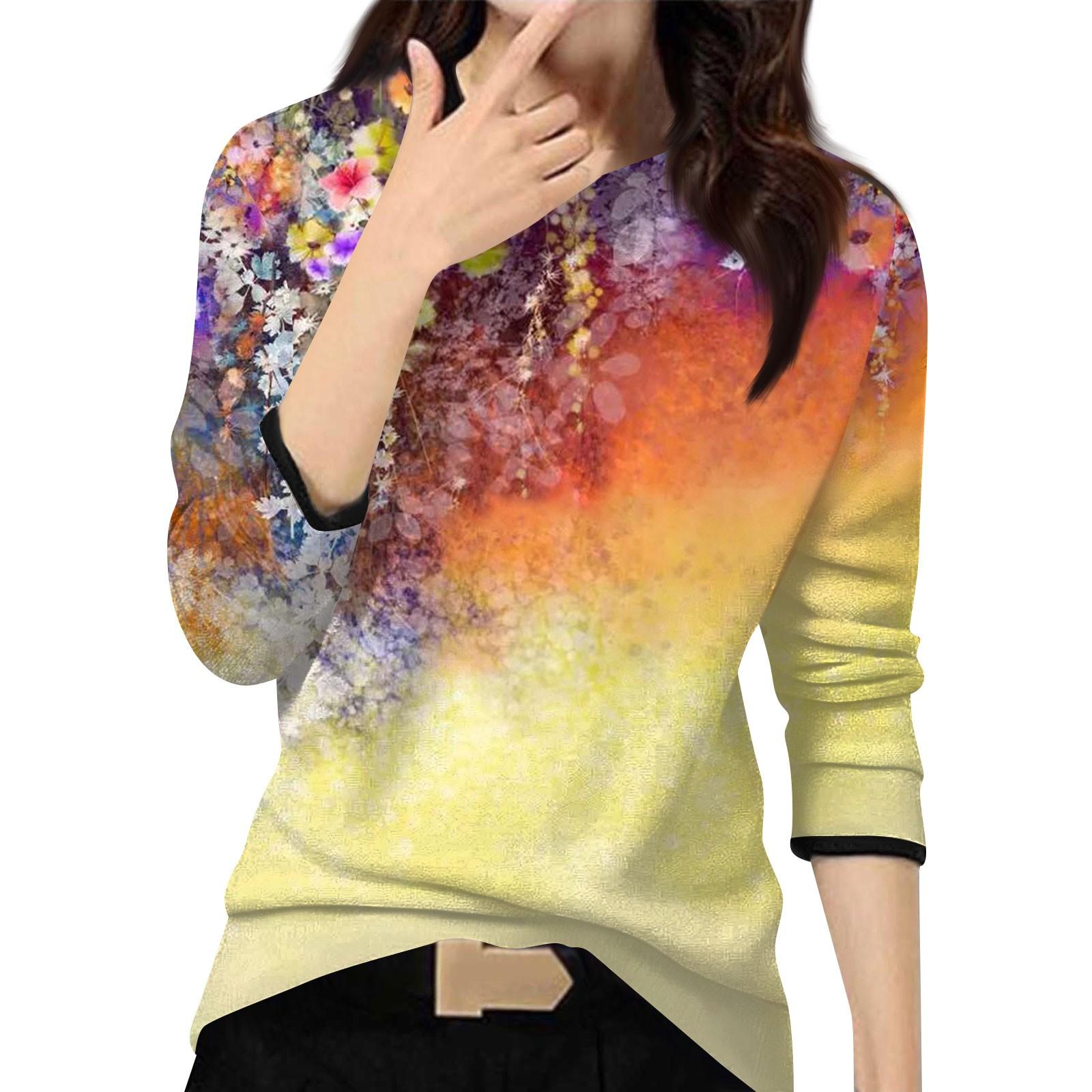 

Женский повседневный модный топ с принтом, круглым вырезом и длинными рукавами, пуловер XL жёлтый