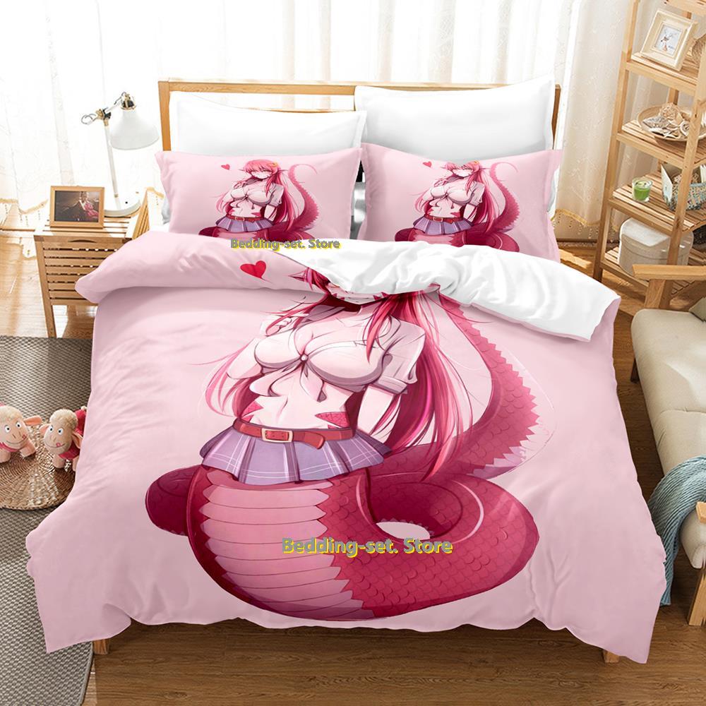 

Monster Musume Bedding Set Single Twin Full Queen King Size Bed Set Adult Kid Bedroom Duvetcover Sets 3D Anime Bed Sheet Set AU Single(140x210cm)