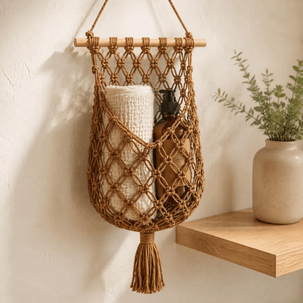 Handmade Woven Hanging Wall Holder Tassel Design Kitchen Storage Rack Vegetable Container Home