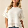 Summer New Women Knit Short Sleeve Sweater Round Neck Hollow Out Ruffle Hem Loose Fit Top Lightweight Casual Pullover