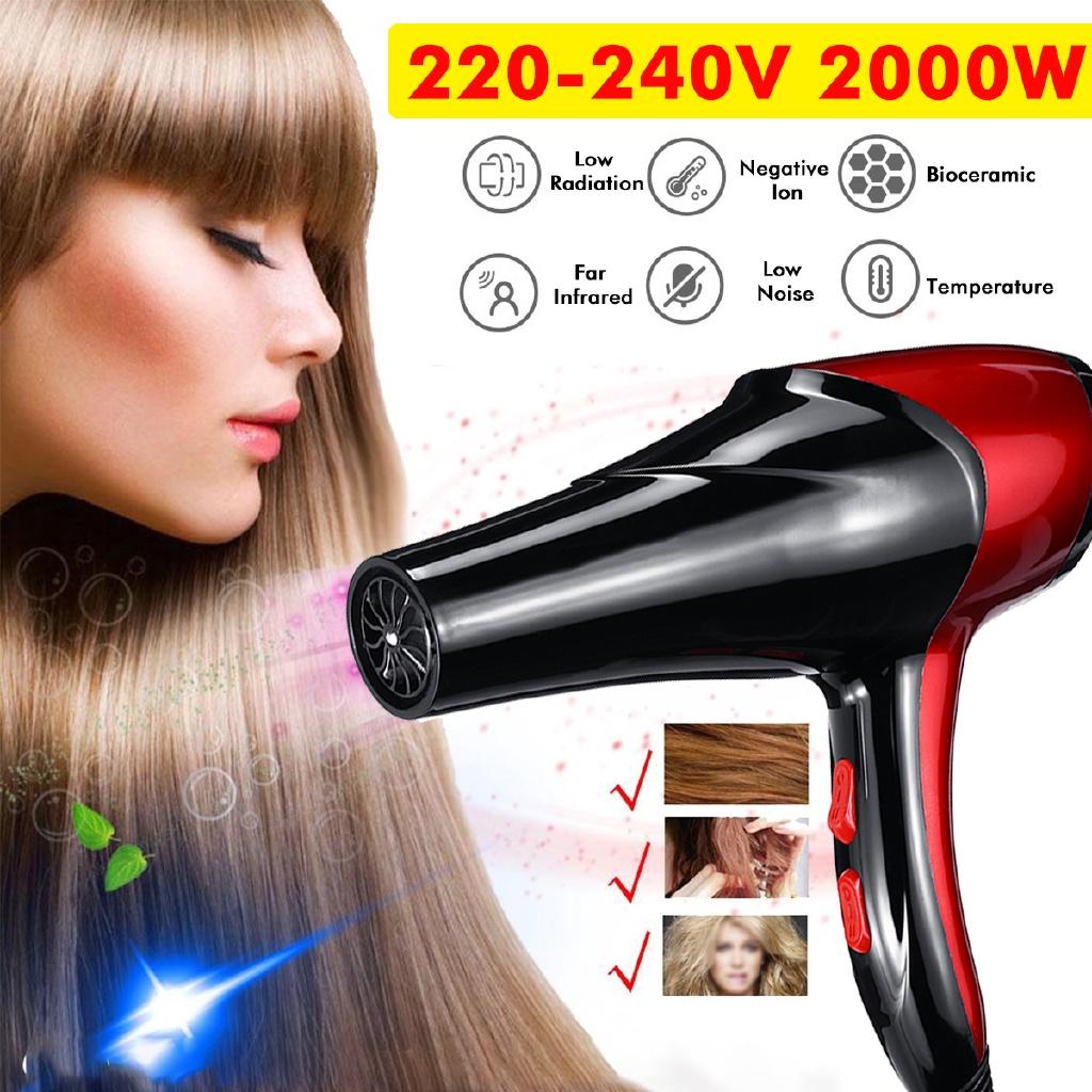 2000W Electric Hair Dryer Salon Professional 2 Speed 3 Heat Hairdressing Blow with Detachable Nozzle