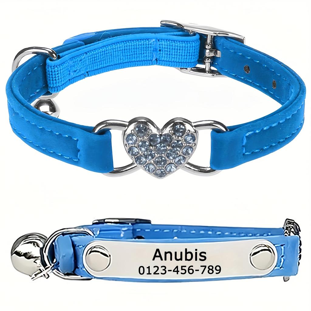 Nep Diamant Afscheurbare Kattenhalsband - Gepersonaliseerde Veiligheidshalsband met Hart. Verstelbaar, duurzaam. Geen verzendkosten!