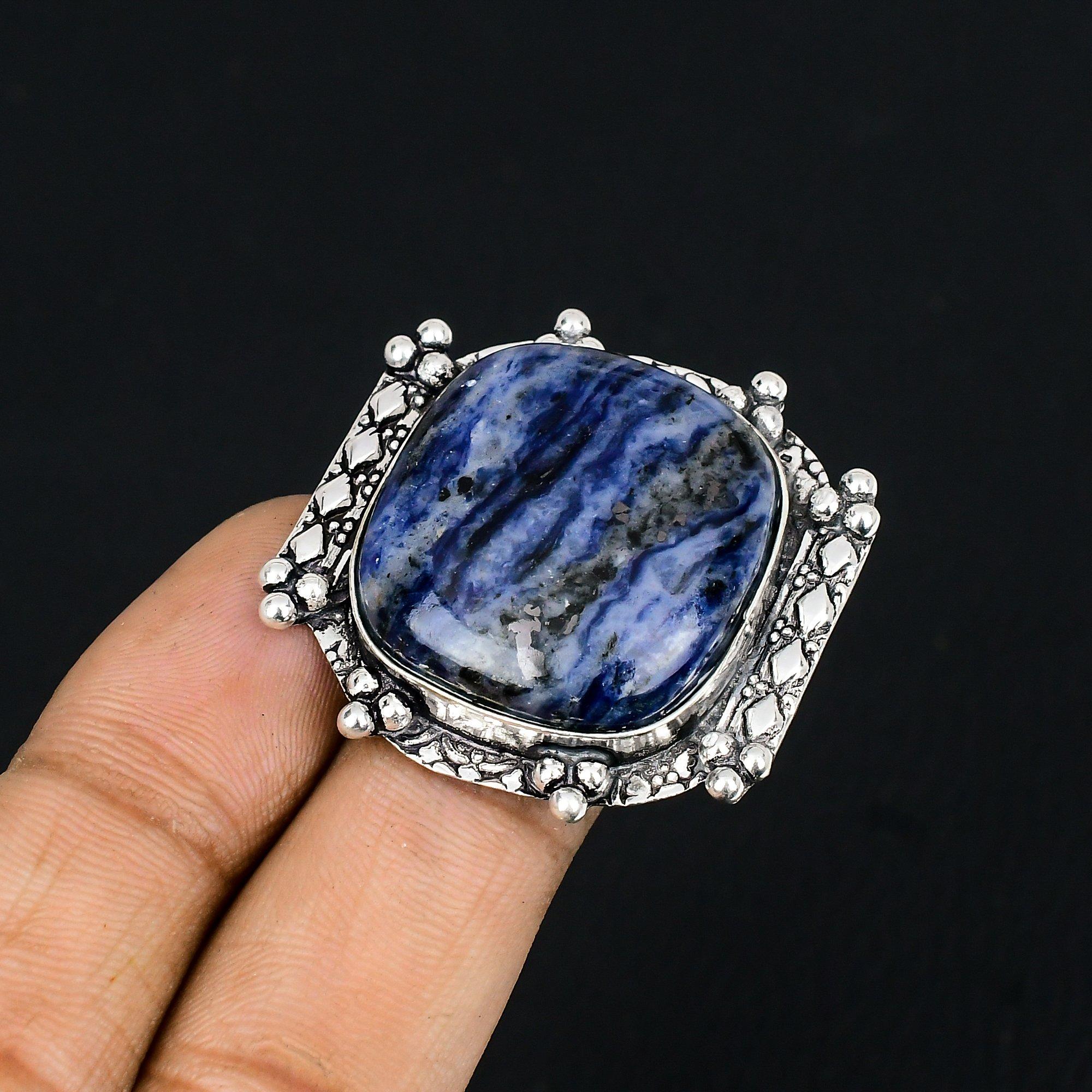 

Sodalite Gemstone Sister Statement Artisan Ring Jewelry Size 7.5 Sterling Silver 7.5
