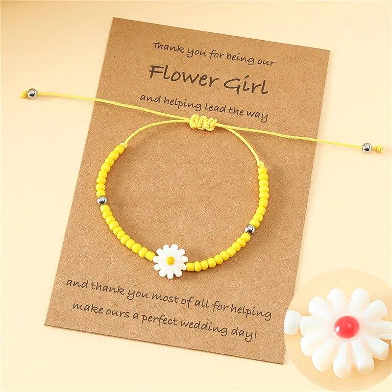 Trendy Sweet Stainless Steel Round Bead Daisy Flower Bracelets For Women Charm Handmade Rope Beaded Sunflower Bracelet Jewelry