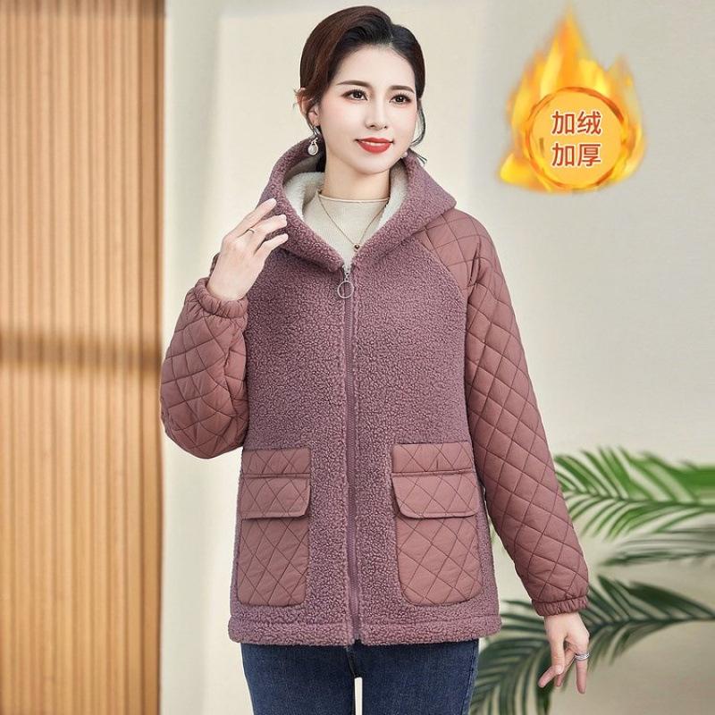 New Granular Velvet Cotton-padded Clothes, Old Women's Cotton-padded Clothes, Medium Women's Winter Clothing, Lamb Wool Jacket Thickened