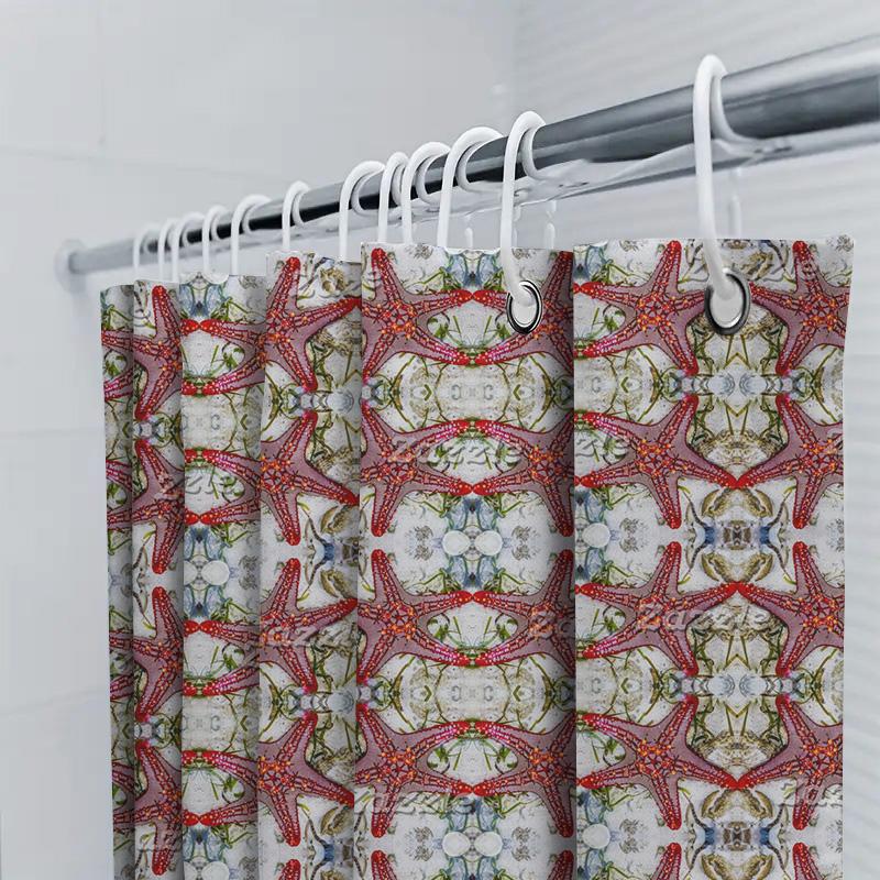 Home Decor Shower Curtain Red Floral Design with Symmetrical Pattern for Bathroom Decoration 3D Printing Waterproof Fabric Size: