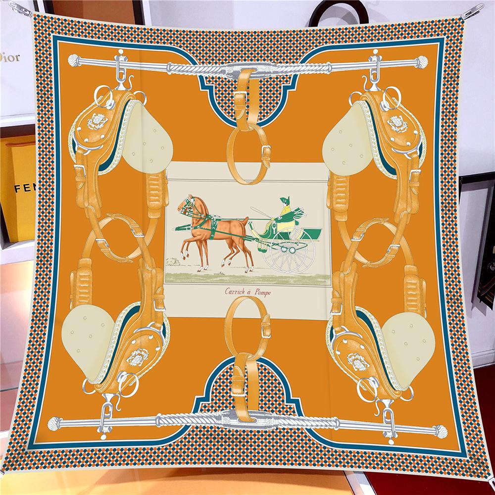 

90x90cm New Design Shawl Carriage Chain Printed Silk Scarf Square Scarves Lady Wraps Kerchief Woman Neck Shawl Wraps Echarpes 90x90cm