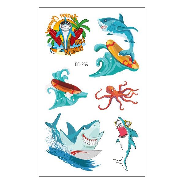 Waterproof Children's Pirate Shark Tattoo Stickers - Birthday Party & Cartoon Design
