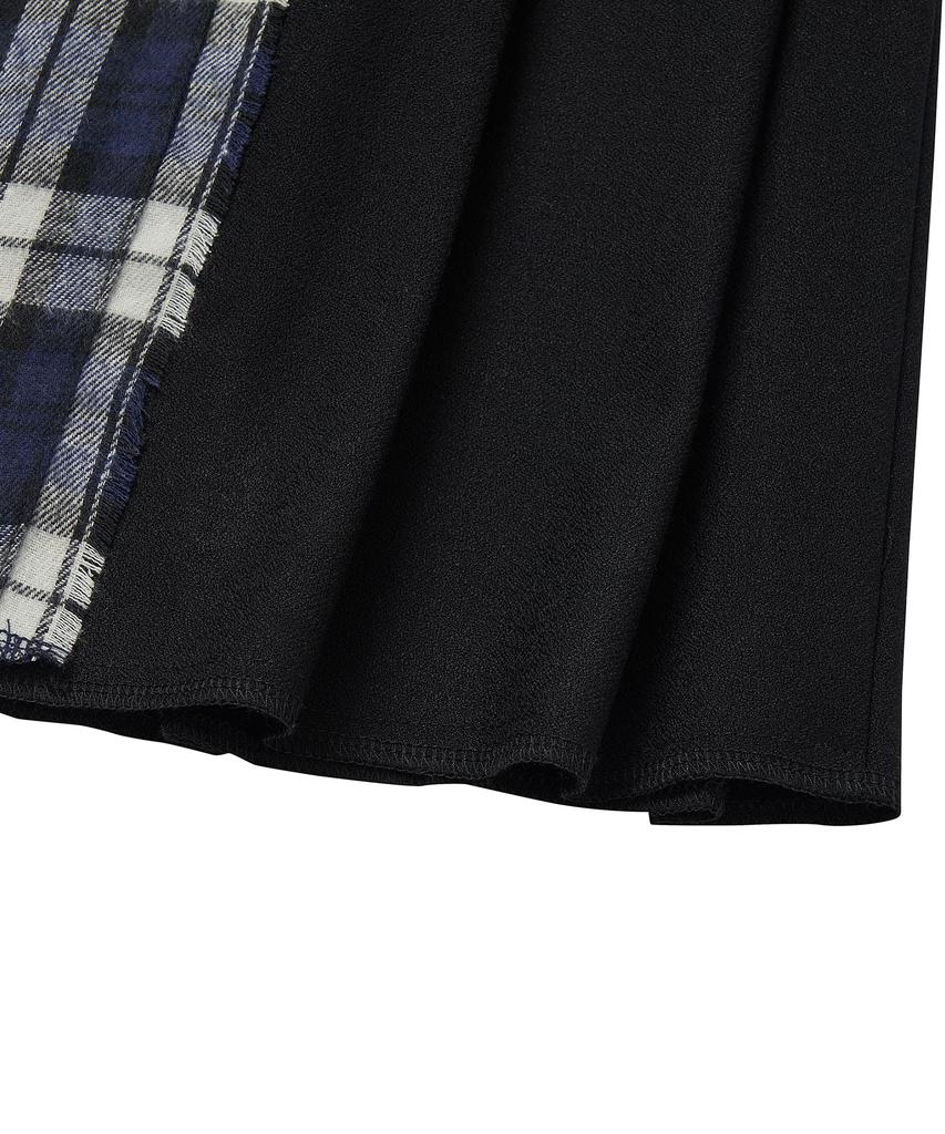 Cotton Bell Check Overlap Skirt - Navy Check