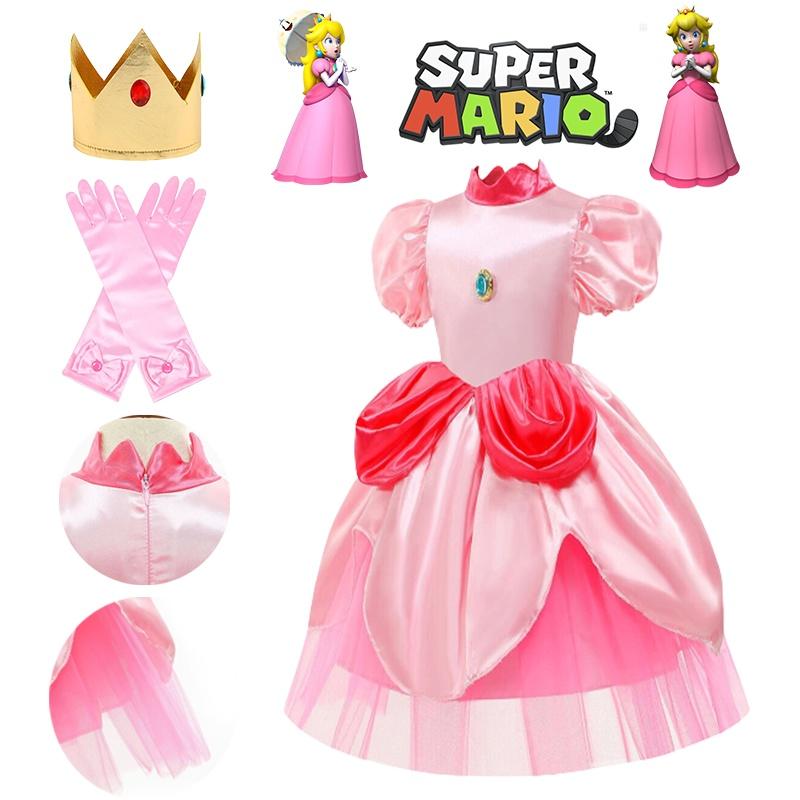 Rozkošný kostým šatů princezny Peach pro děti Ideální na Halloween a hraní rolí