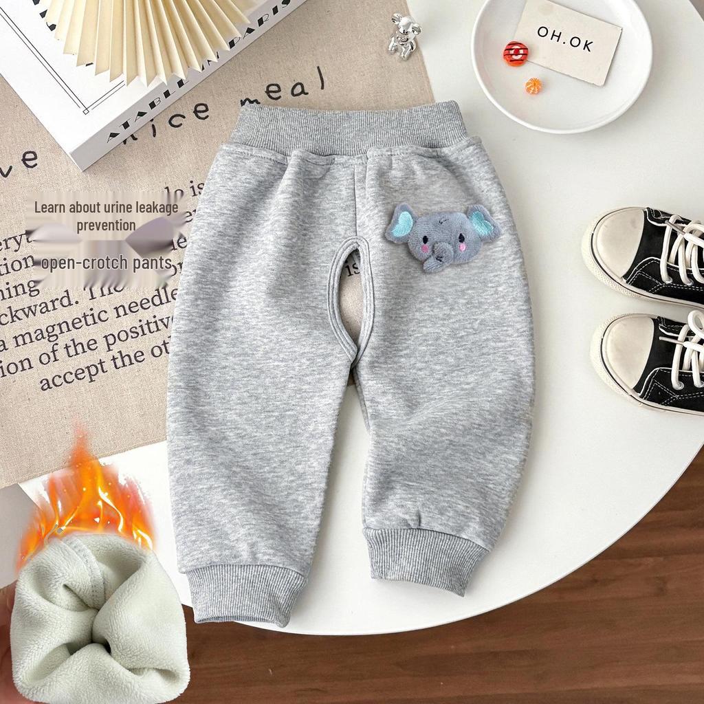 Baby-Sweathose mit Fleecefutter und offener Schritt: Verdickte, warme Herbst-/Winterkleidung für Jungen und Mädchen