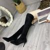 Fashion Women's Slim Heel Single Boots Fall New Pointed Cashmere Cotton Back Lace-up Wear-resistant Over-the-knee Boots