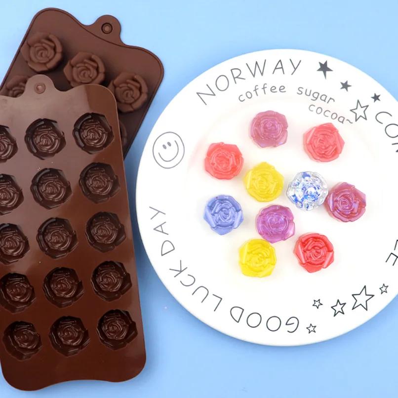 Rose Flower Heart Chocolate Mold Waffle Alphanumeric Applicable Candy Ice Cube Jelly Handmade Soap Cake Decoration Baking Mold