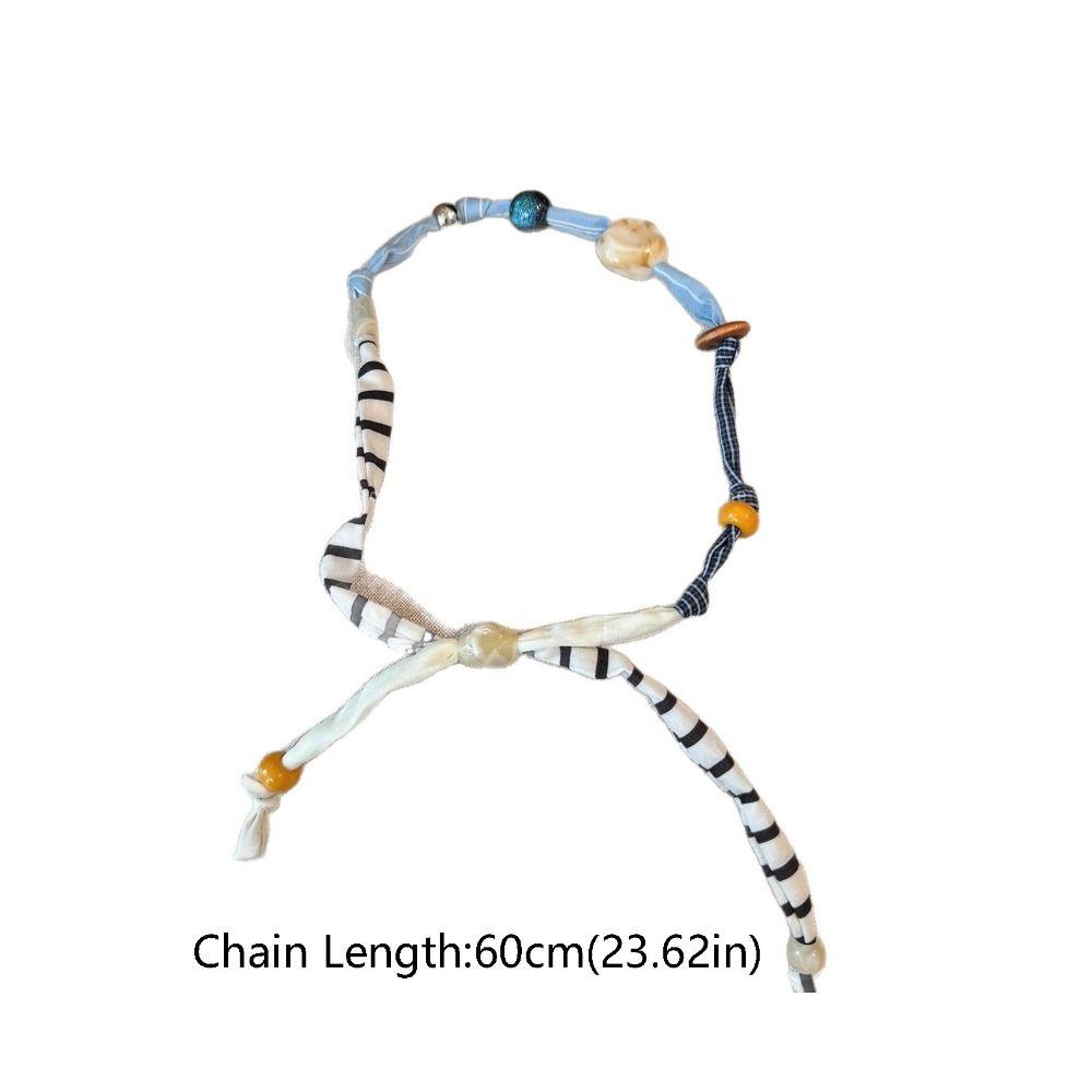 Strip Wood Bead Necklace Clavicle Chain Bohemian Choker Patchwork Cloth Chain Necklace  Girls