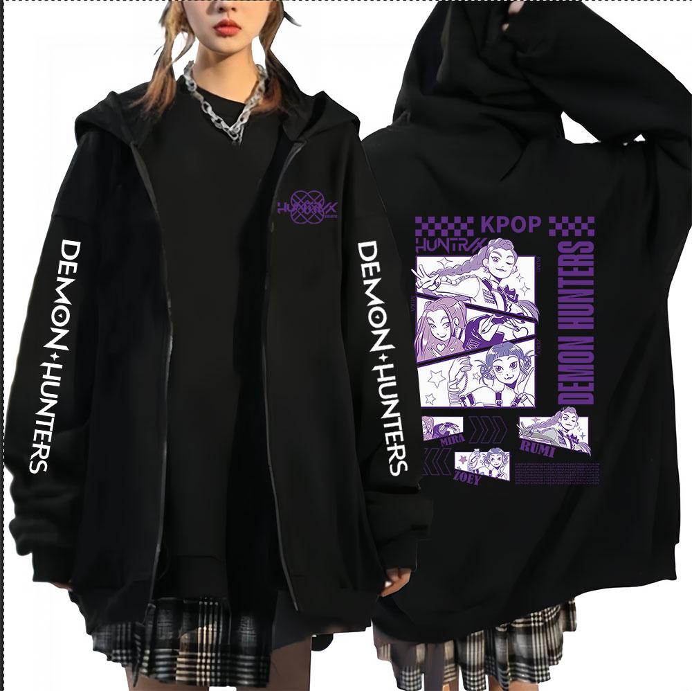 Limitowana K-pop Demon Hunters Bluza z kapturem zapinana na zamek dla mężczyzn i kobiet, prezent dla fanów, odzież estetyczna, bluza, płaszcze, nowa bluza z kapturem