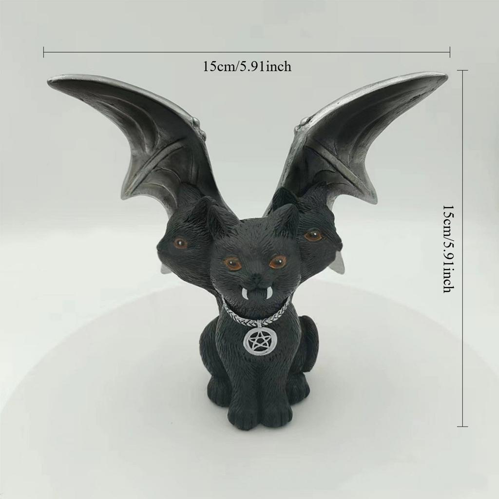 Three Headed Black Cat Pacific Giftware Resin Figurine with Wings, Indoor/Outdoor Decor for New HomeOwners, Newly Weds, and Neighbors