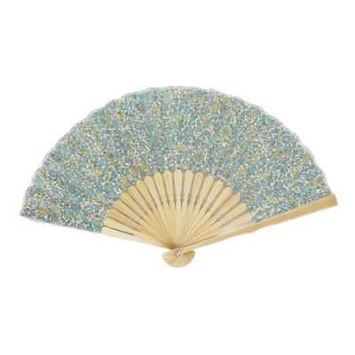 [Onishi Kensei Seihan] Ripple Women's Folding Fan, 20cm, N19-A05, Floral Pattern, Blue