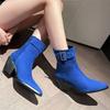 Fashion New Autumn Winter Women Western Cowgirl Chelsea Boots Buckle Slip-on European Cossacks Ladies Shoes Flock High Heels Booties
