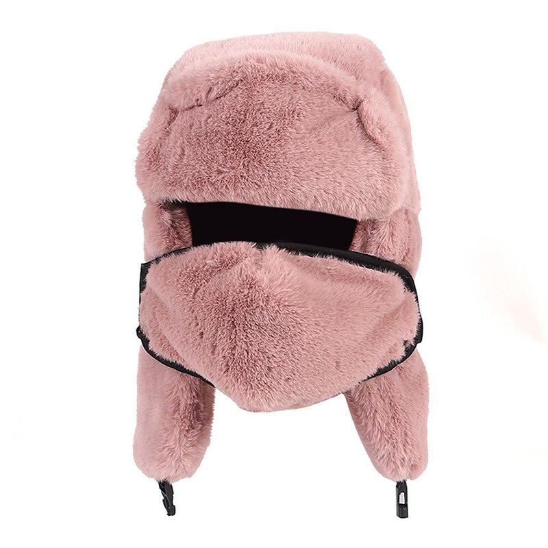 Warm Pink Ski Earflaps Mask Soviet Hat 