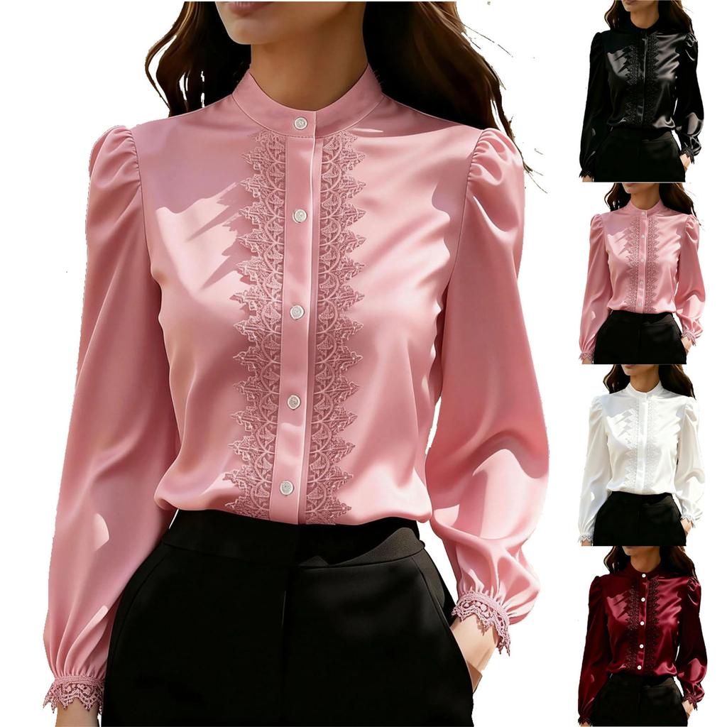 Womens Spring Tops Long Sleeve Lace Button Down Blouse Summer Shirts for Women Womens Summer Shirts Office Style