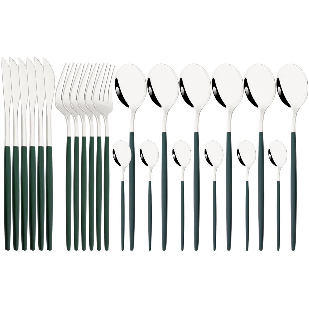 24Pcs Cutlery Stainless Steel Tableware Mirror White Gold Dinnerware Set Western Knife Fork Spoon Flatware Kitchen Silverware