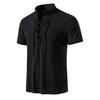 Men's Retro Shirt Short Sleeve Linen Lightweight Breathable Solid Color Fashion Pirate V Neck Stylish Shirs