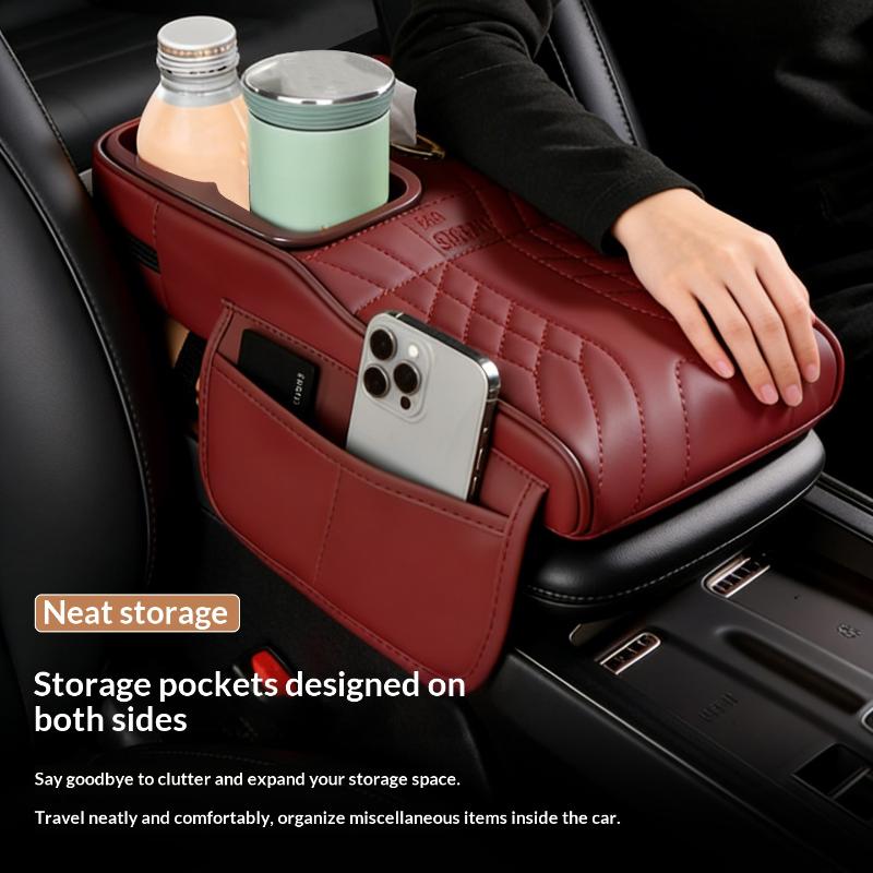 Multi-Function Car Armrest Box- Storage Booster Pad Center Console Tissue Box And Water Cup Holder Vehicle Armrest Cushion Cover