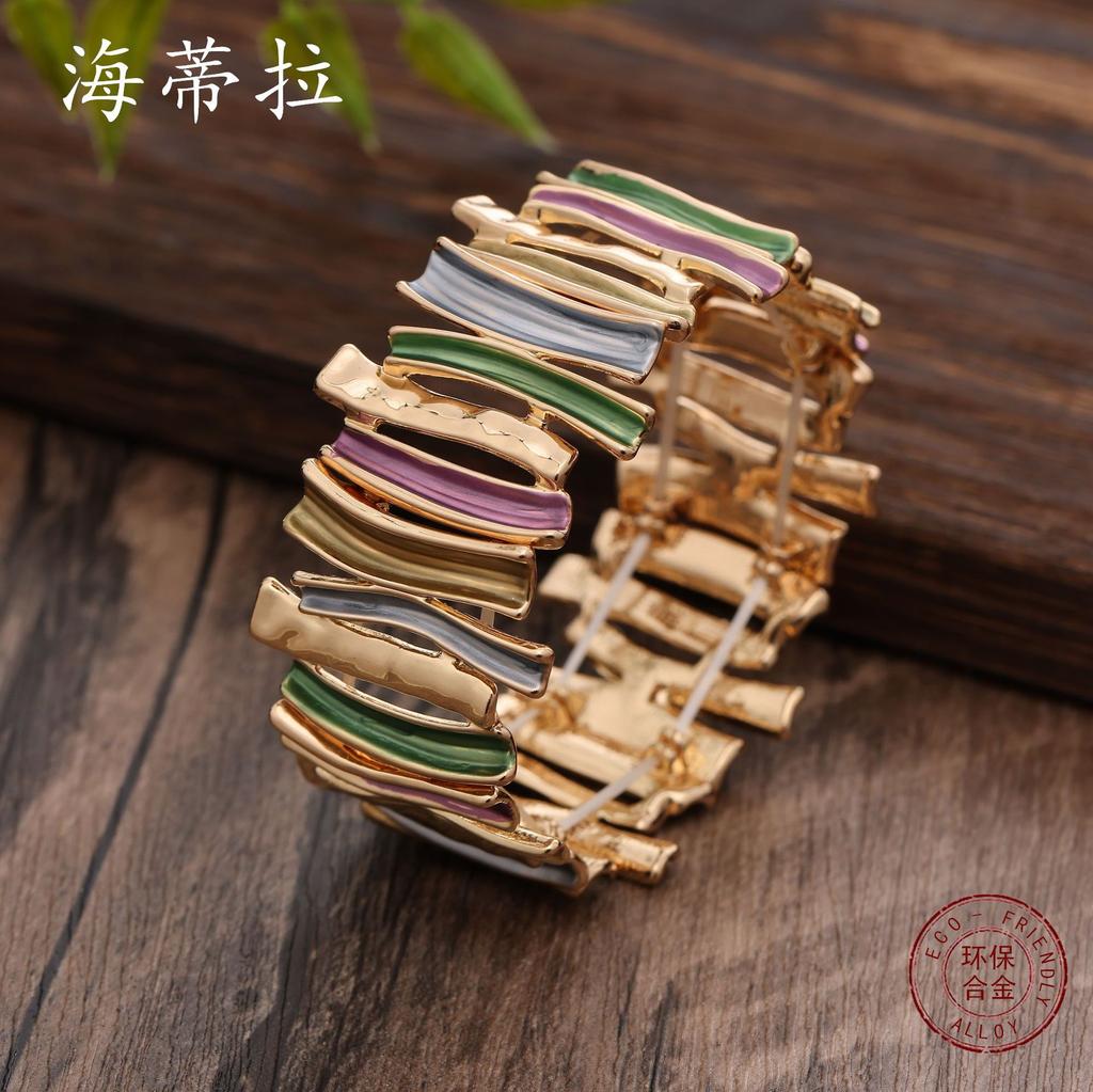 Emaille übertriebenes geometrisches elastisches Armband, Damen High-End unregelmäßiges Legierungsarmband