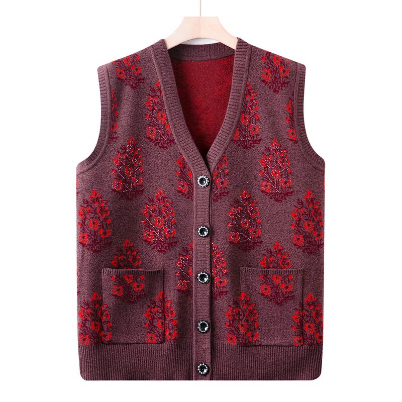 Damen Floral V-Ausschnitt Strickweste für reife Damen
