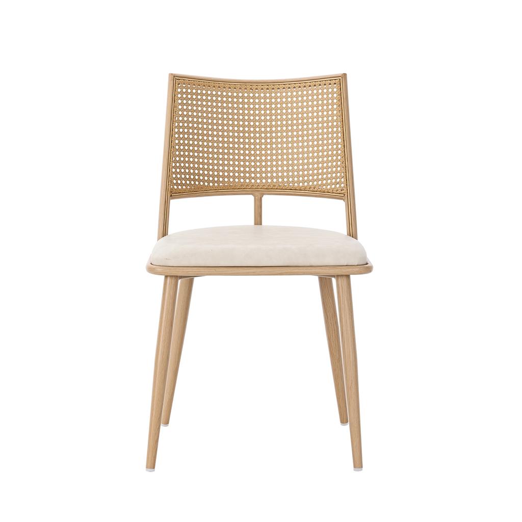 2 Dining Chairs, PU Seat, Rattan Backrest, Living Room, Bedroom Chair, Beige