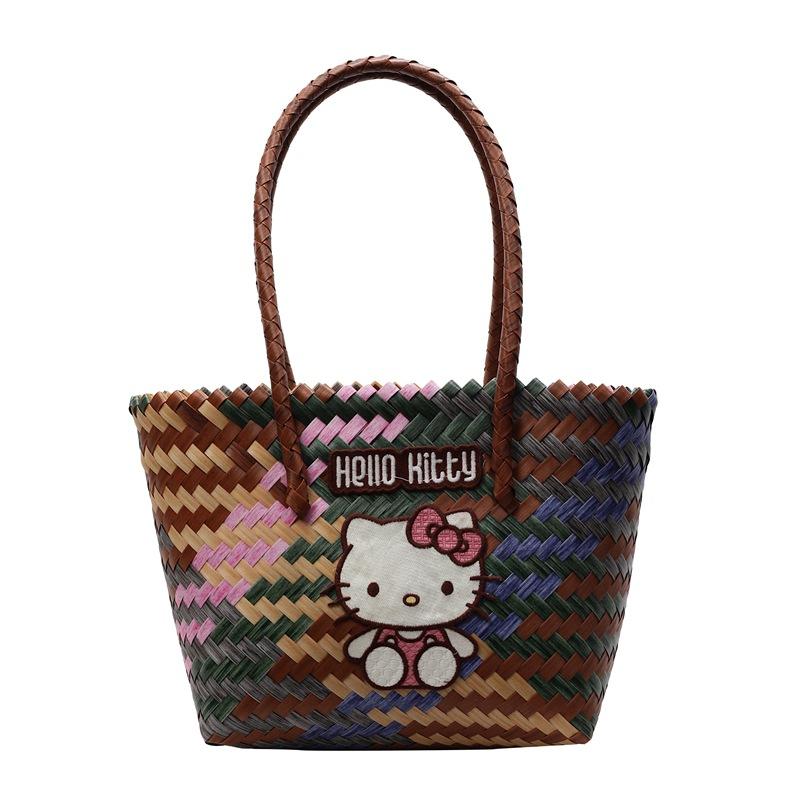 Woven basket bag Cartoon large capacity rattan bag Fashion versatile handbag Small square bag