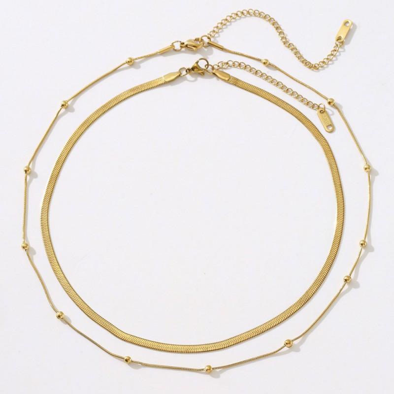 Minimalist 18K Gold Plated Titanium Steel Necklace Women Double Layer Style Snake Chain Choker Hypoallergenic Geometric