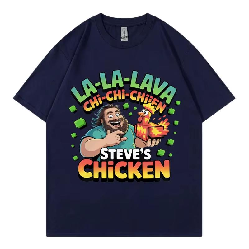Steve's Lava Chicken Graphic T Shirts Men Women Casual Loose Short Sleeve T-shirt Harajuku Cartoon Oversized T-shirts Streetwear