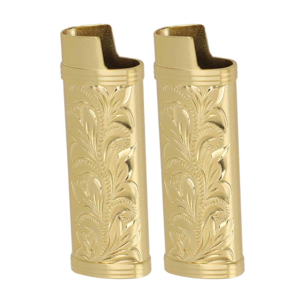 2Pcs Lighter Case Zinc Alloy Lighter Storage Container Floral Pattern for Outdoor Camping Hiking
