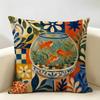 Boho Cat Goldfish Art Cushion Cover Natural Linen Organic Fabric Double-Sided Printing Breathable Perfect For Home Decor