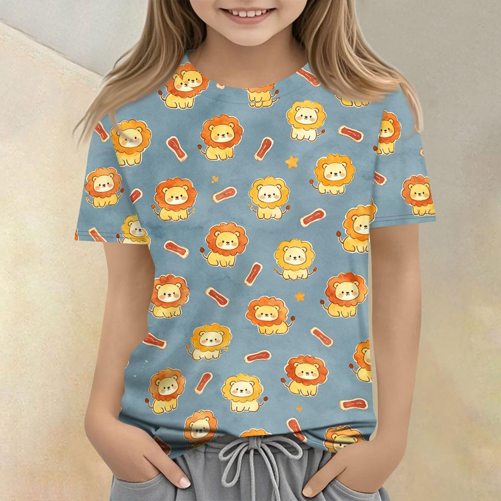Children's Animal Print Crew Neck Short Sleeve Casual Loose Fit T Shirt Top for Kids Soft Comfortable Fabric Suitable for Everyday Wear