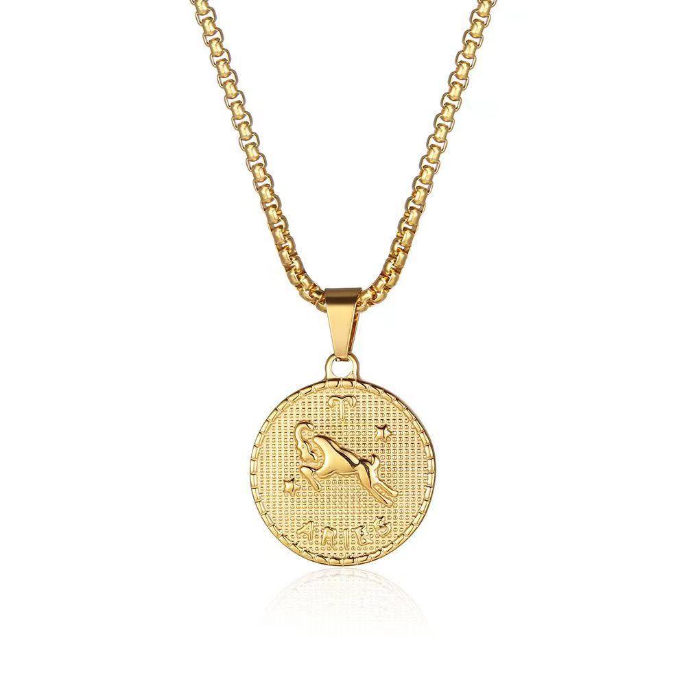 Titanium Steel 12 Constellation Necklace Coin Ins Round Brand Women's Style