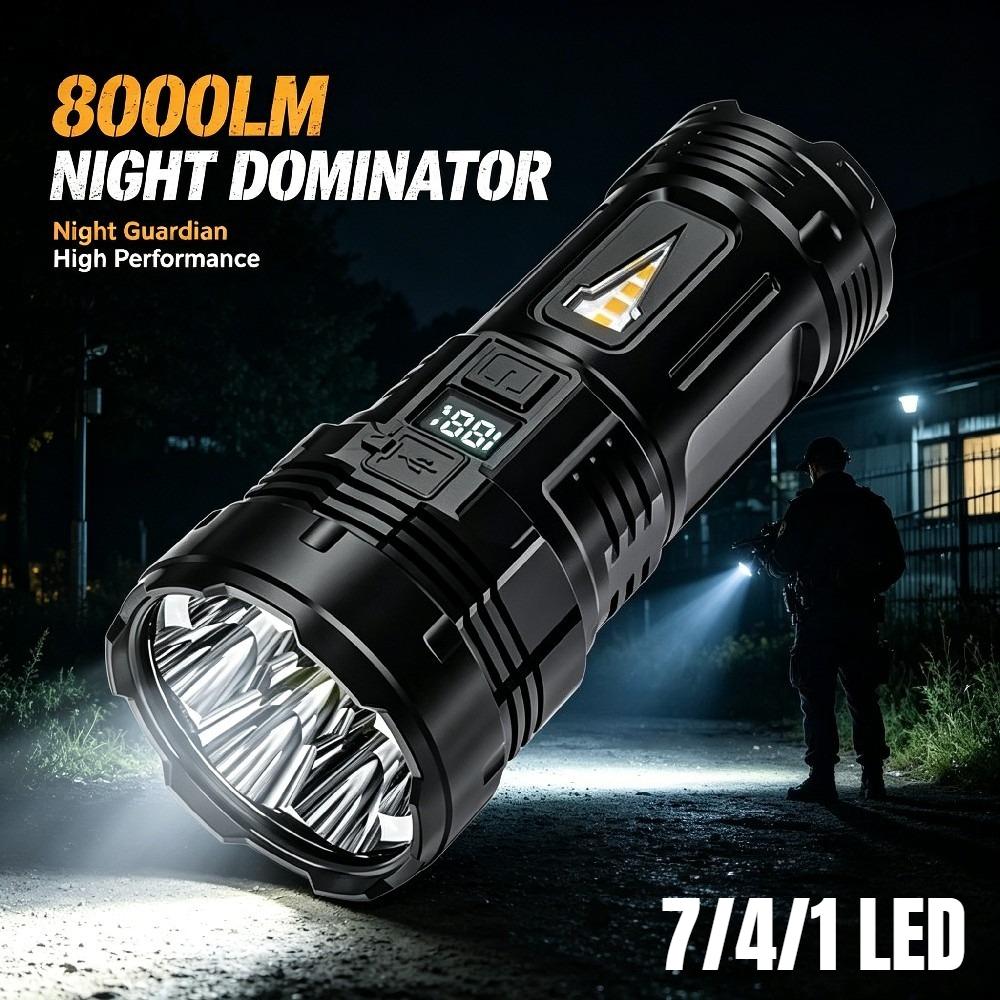 7 LED High-power LED Strong Light Flashlight 18650 USB C Rechargeable with Side Light Multifunctional Outdoor Hiking Camping Light