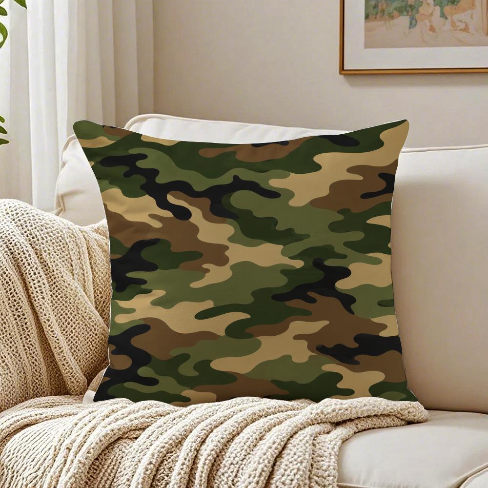 Colorful Camo Green Cushion Cover Double-Sided Plush Sofa Cushion Covers Organic Breathable Invisible Zipper