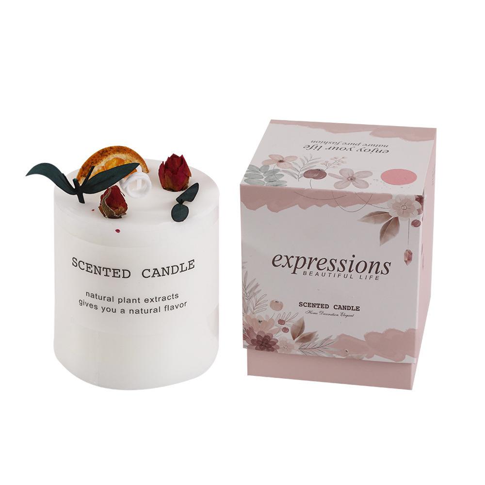 Handmade Creative Dried Flower Scented Candles for Home Use Without Romantic Fragrance Gift Pillar Wax Ornaments