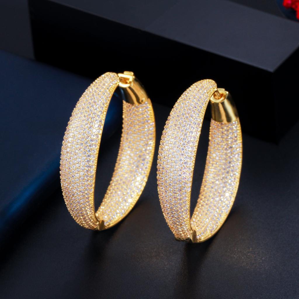 E0350 Flash Diamond Micro-Set Zircon Round Earrings Copper Gold Plated Earrings Earrings