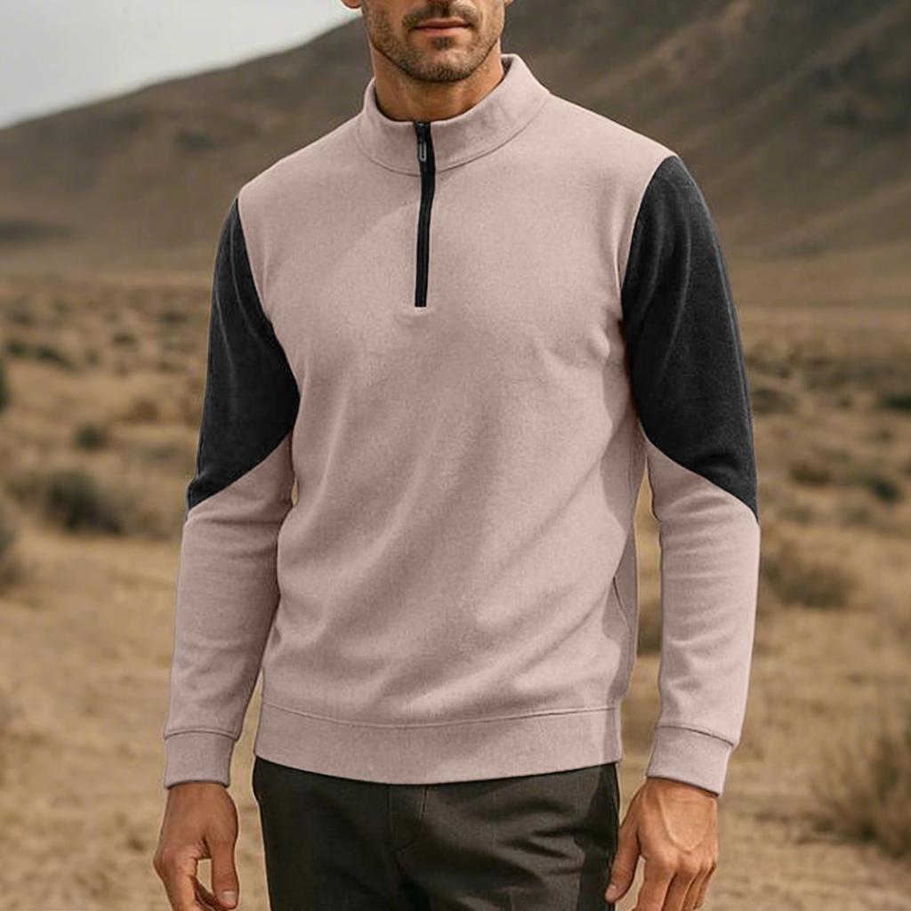 Mens  Sweatshirt Color Block Long Sleeve Stand Up Collar Golf Shirts Mock Neck Casual Pullover Top