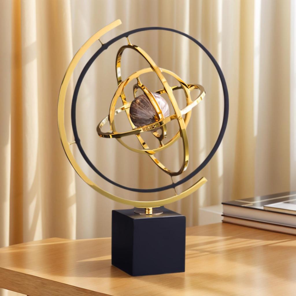 Rotating Metal Globe Ornament Electroplated Iron Material Retro Home Accent Modern Tabletop Abstraction Globe Art Decor