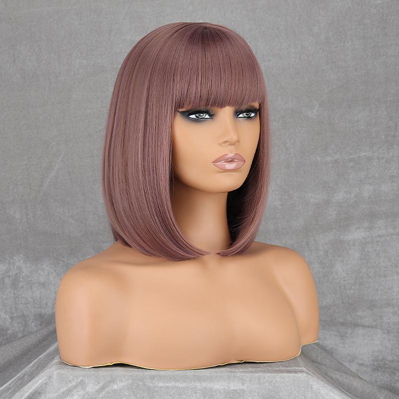 

XINRAN Женская мода Светло-голубой короткий прямой парик Боб из синтетического волокна Повседневная одежда Косплей Длина до плеч Прямой парик Боб