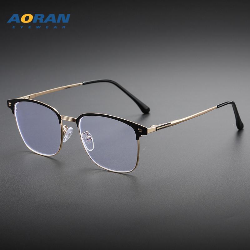 Men's Retro Half-Rim Eyeglass Frames: Anti-Blue Light, Prescription Ready, Decorative and Business Style