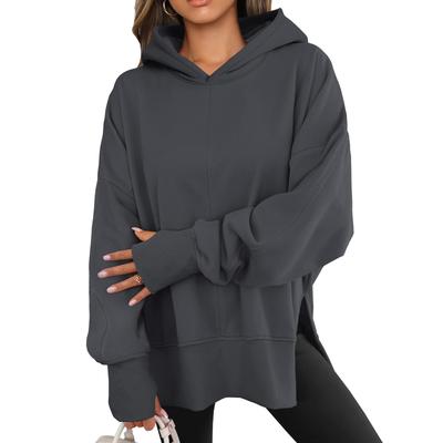 Damen Modisches Einfarbiges Kapuzen-Langarm-Sport-Freizeit-Pullover-Sweatshirt-Top