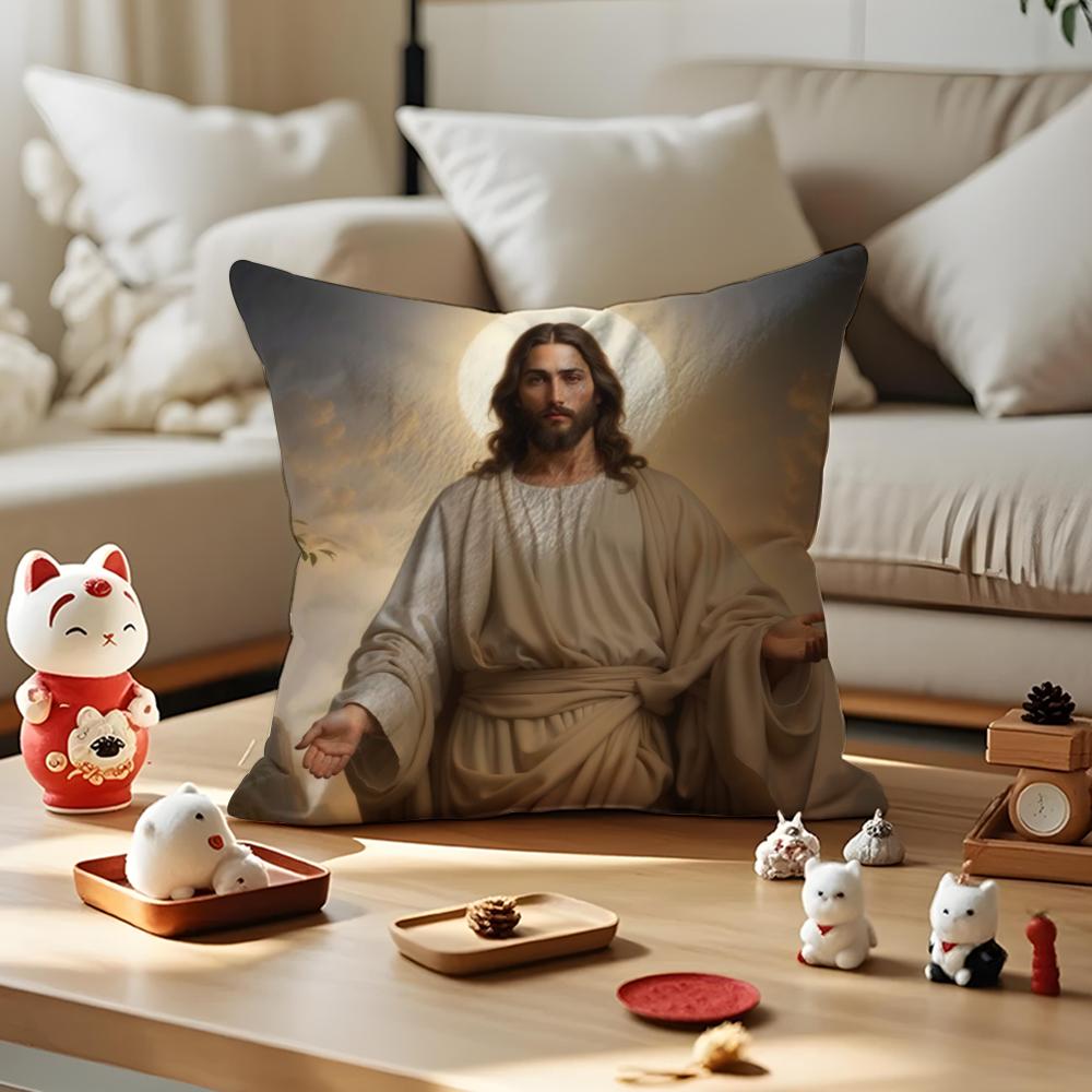 Jesus Christ Portrait Cushion Cover Silky Short Plush Invisible Zipper Dustproof Sofa Pillow Case for Home Decor