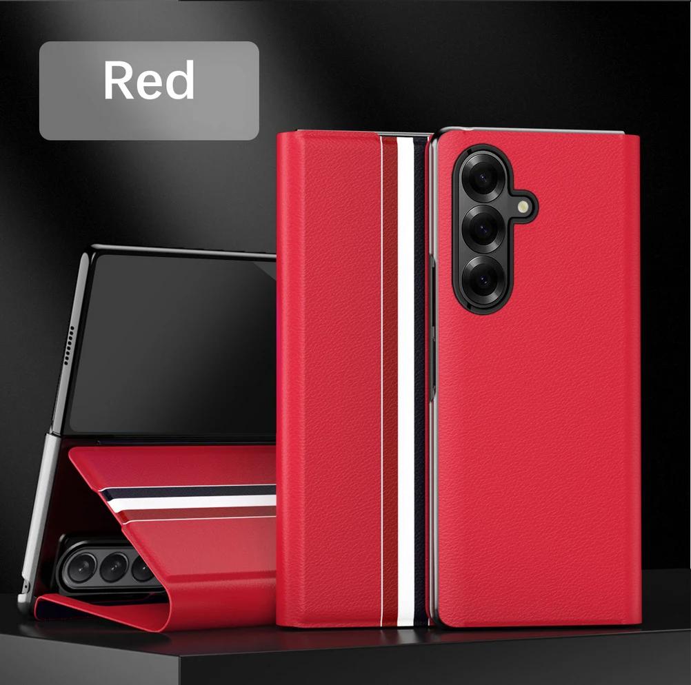 

Роскошный кожаный чехол-подставка с держателем для карт для Samsung Z Fold 7 Galaxy Z Fold 7 6 5 4 3 Защитная крышка Galaxy Z Fold7 красный