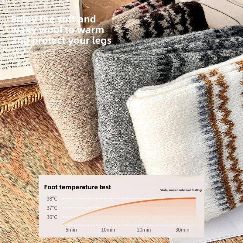 Fell Island Wool Pile Sock and Boot Set for Women In Autumn and Winter, Retro Style, Thick and Warm, Snow Boots Leg Coverings