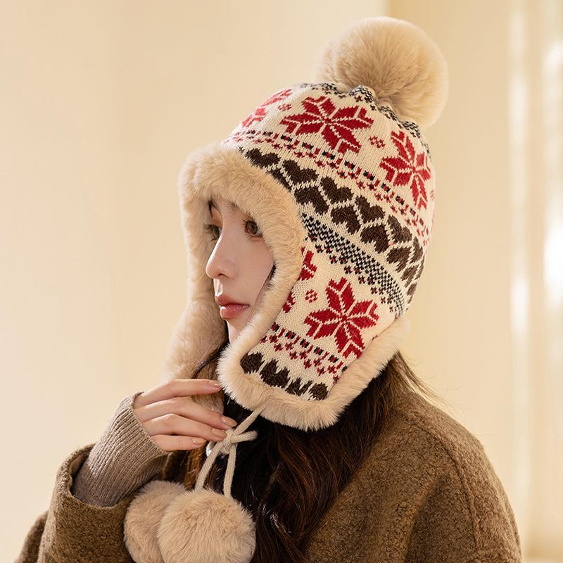 Women's Winter Knit Beanie Hat with Earflap, Long Ear Protection, Stretchy and Thick